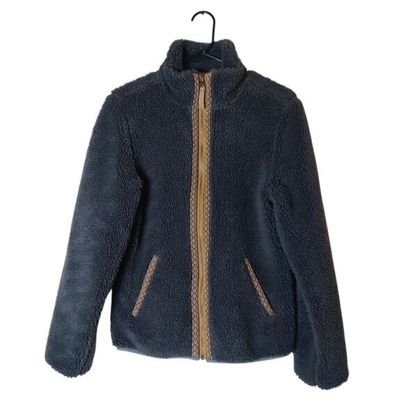 Faherty Ashbury High Pile Full Zip Sherpa Fleece Jacket Washed Black Medium - Picture 5 of 14